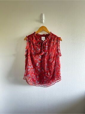 Misa Los Angeles Red Paisley Tie-Neck Sleeveless Blouse size Small